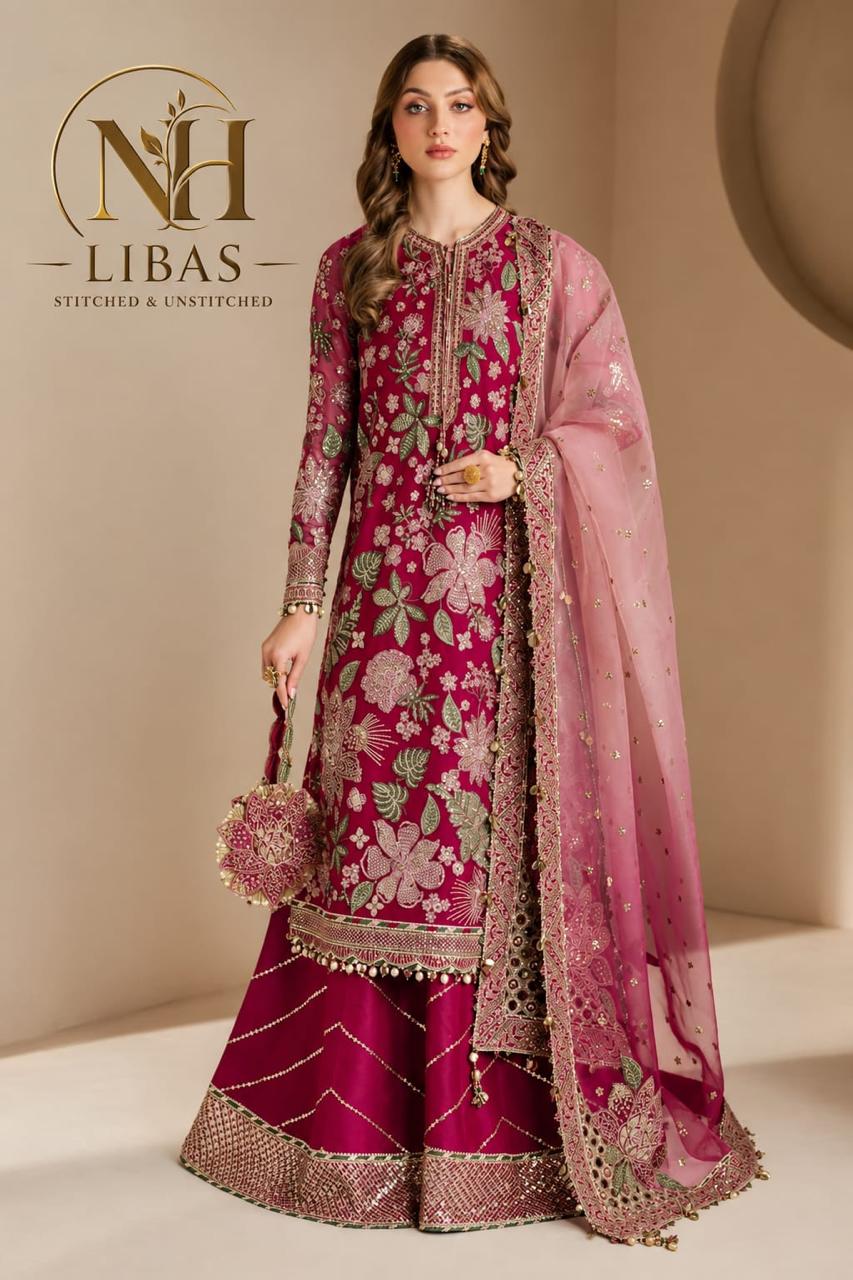 Jazmine Pink Embroidered Chiffon Wedding 3PC Suit