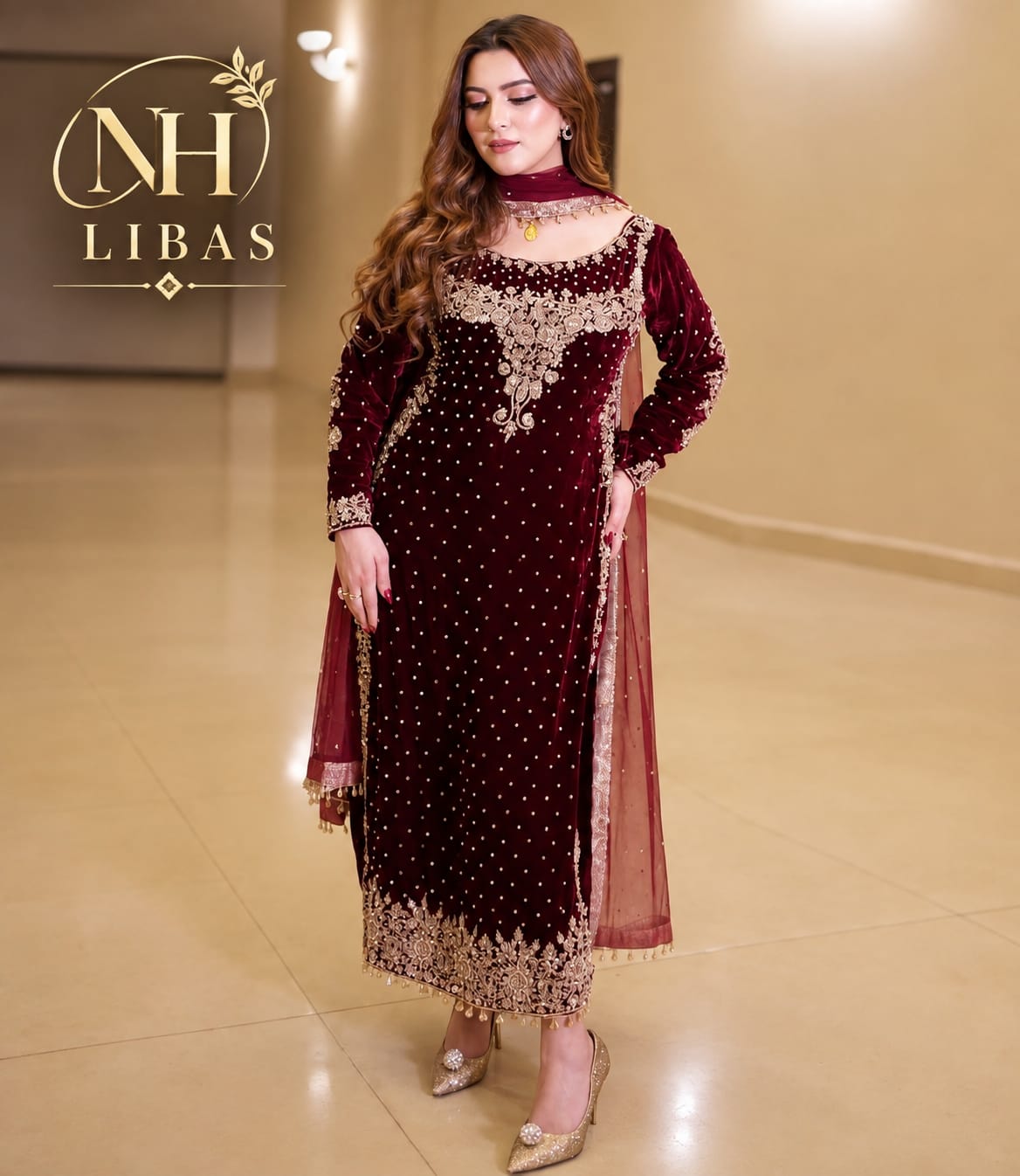 Aneelas Velvet Heavy Embroidered Unstitched 3PC Suit