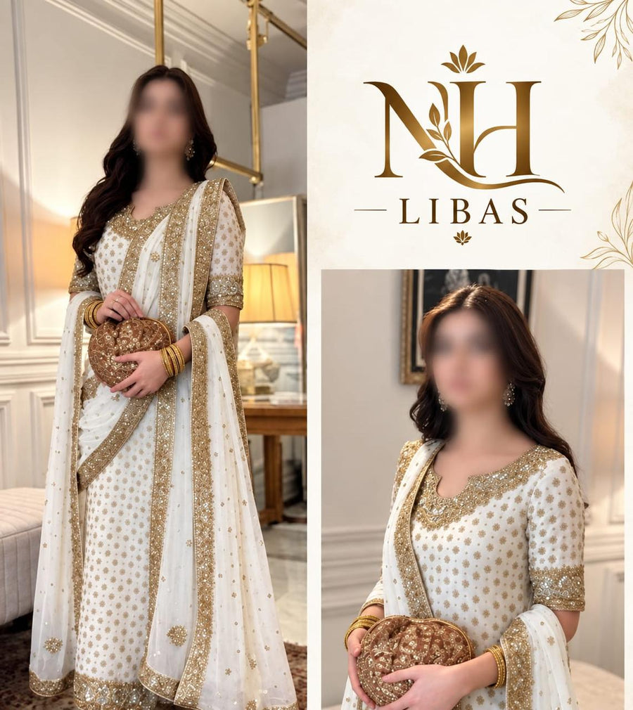 Haris Shakeel | White Addawork Wedding 3PC