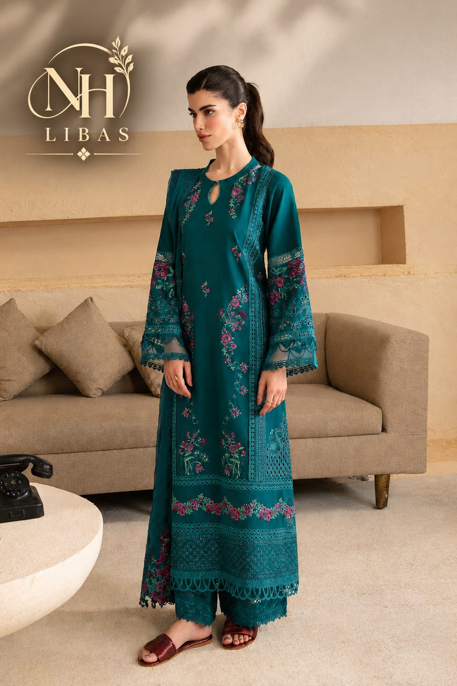 Azure Chikankari Lawn Suit with Khadi Net Dupatta